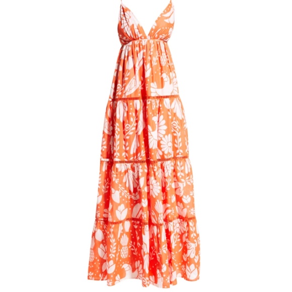 NWT $230 Farm Rio Orange Neon Jungle Tiered Maxi Dress in size Medium! - Picture 2 of 7